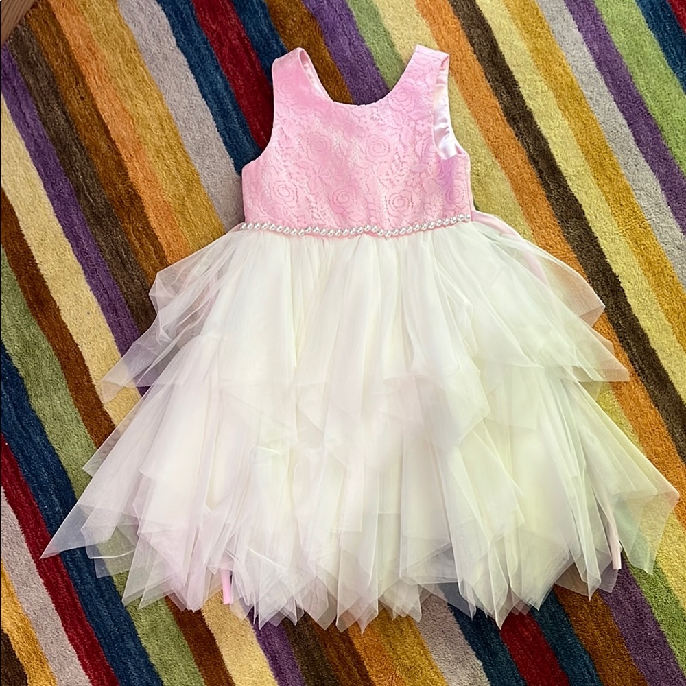 Elegant Pink and White Kids Formal Dress